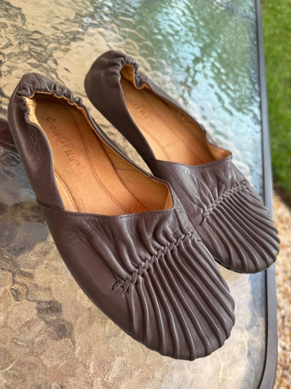 Chocolat Blu Cam grey2-V Leather Flats Pleated Ballet Shoes Sz 7.5